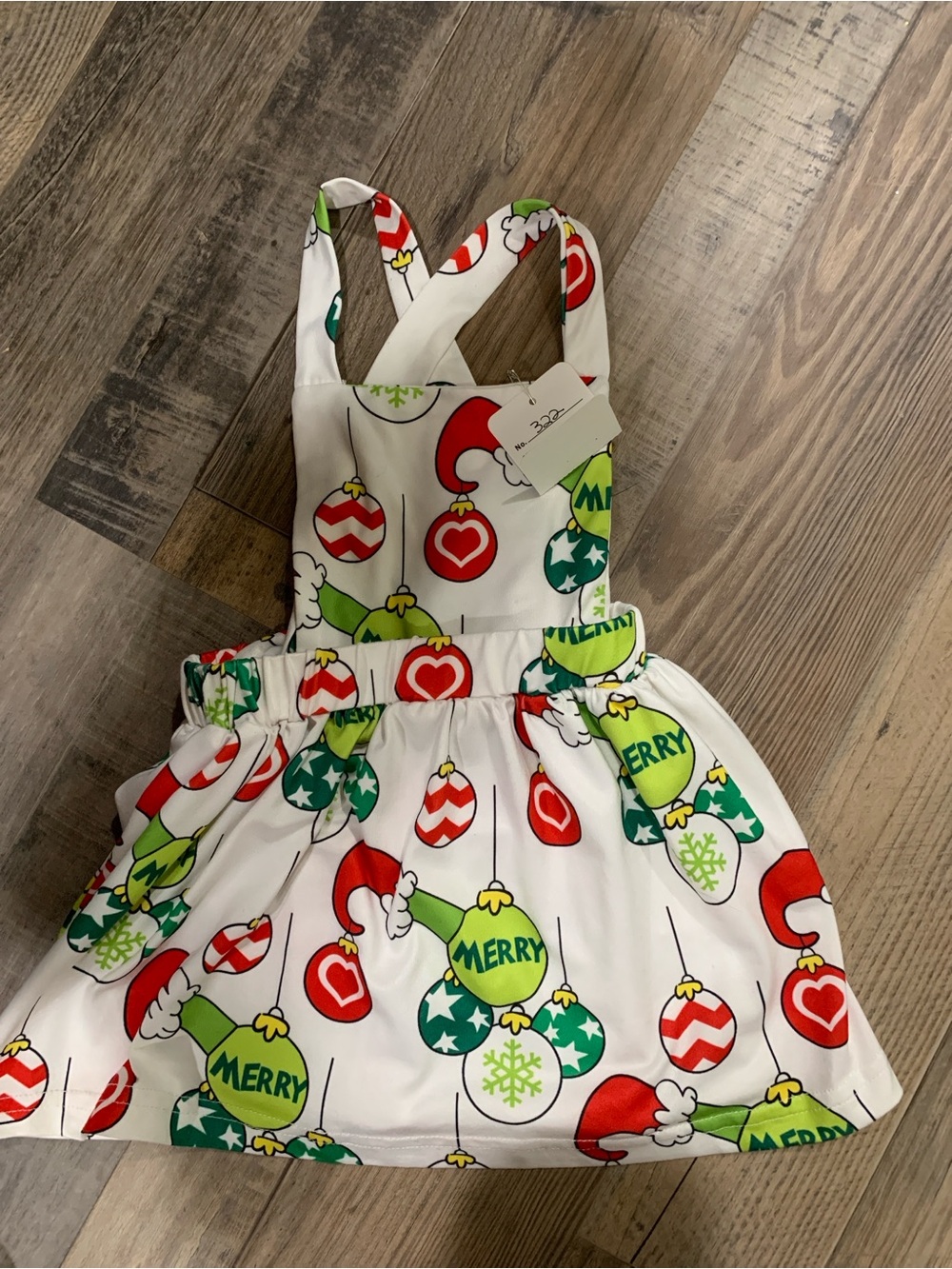 Holiday 'MERRY' Ornament Pinafore Dress for Kids - White / Red / Green